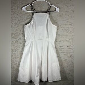 CHAROLETTE RUSSE LWD Ivory Fit Flare Skater Dress Black Cross Back Straps Sz M